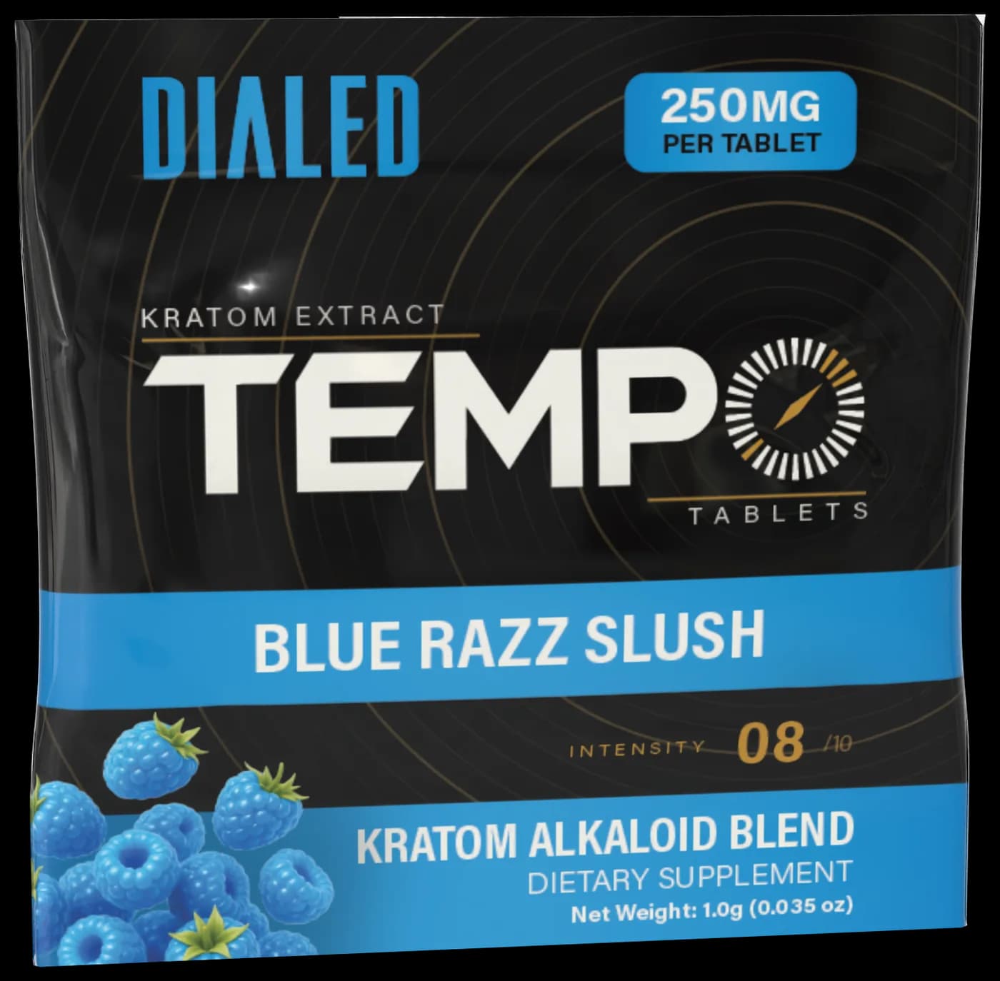 Dialed Tempo Blue Razz Slush 1ct kratom extract tablet sachet